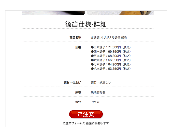 製品詳細ページ画面